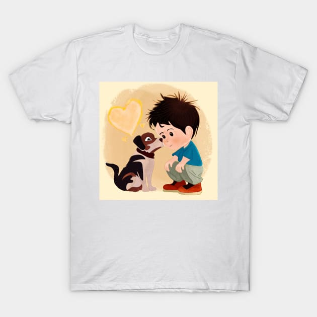 The Enduring Bond Between a Boy and His Dog T-Shirt by IstoriaDesign